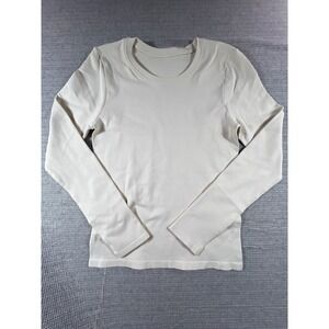 OQQ Womens Long Sleeve Top Crew Neck Stretch Fitted Layer T-Shirt Sz M Beige